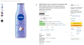 NIVEA Body Crema Corporal Soft Milk (100ml) por $18 en Amazon