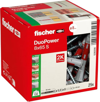 Fischer Duopower Doos pluggen en schroeven 8x65 S LD voor €7,43 bij Amazon