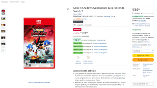 Sonic X Shadows Generations para Nintendo Switch 2 por $370 en Amazon