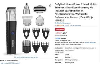 BaByliss Lithium Power 11 in 1 Multitrimmer MT812E voor €34,90 bij Amazon