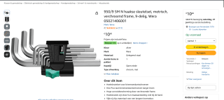 Wera Hex-Plus 5 Inbussleutelset voor €10,60