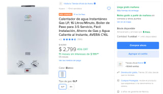 Calentador AVERA C16L 16L/Min por $2,799 | Mercado Libre