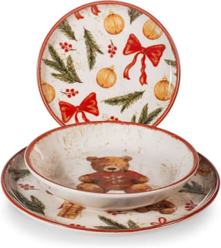 H&H Nordic Teddy Hugs Serviesset Met Kerstdecor Set 18 Delig voor €30,53