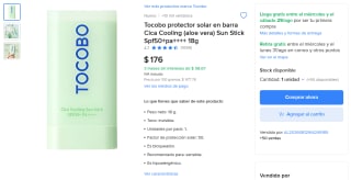 Tocobo Sun Stick SPF50+ (18 g) por $180 en Mercado Libre