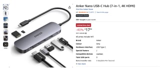 Anker Nano USB-C Hub (7-in-1, 4K HDMI) voor 17,99 euro