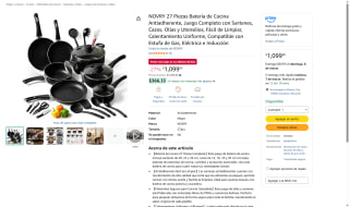Juego Batería Cocina 27 Piezas Antiadherente por $1,099 | Amazon