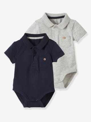 Lot de 2 bodies bébé naissance ouverture polo avec poche à 5,99€