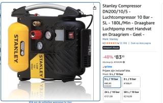 Stanley 10 bar olievrije compressor - 5 liter voor €83,93 bij Amazon