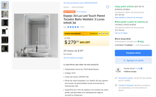 Espejo 3D LED Touch 37.5x52.5cm por $280 | Oferta Mercado Libre