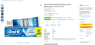 Pasta Dental Oral-B Extra Blancura 150ml por $34 | Ahorro Amazon