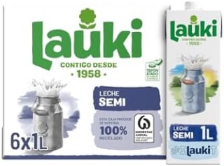 Lauki Leche Semidesnatada Bienestar Animal 6 x 1L por 2,97€ en Amazon