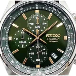 Seiko Conceptual Quartz Chronograph Green Sunburst Dial Leather Strap Men's Watch SS