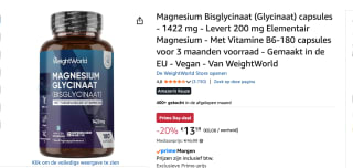 Magnesium Bisglycinaat (Glycinaat) 180 capsules voor €13,59 met Amazon prime