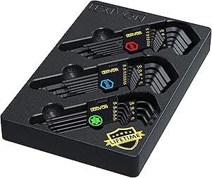 Lexivon Master Wrench Key Set, 35-Piece Long Arm Ball End Hex Keys | 3-Pack Metric/S