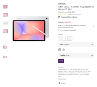 Tablet Samsung Galaxy Tab S10 Lite 128GB por $4,099 | Suburbia (Santander)