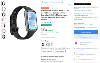 Smartwatch Huawei Band 11 por $599 | Oferta Mercado Libre