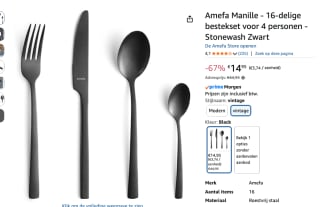 Amefa Manille Vintage - Zwart -16 delige bestekset voor €14,95 bij Amazon