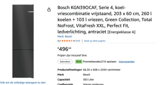 Koelvriescombinatie Bosch KGN39OCAF voor €496,44 bij Amazon