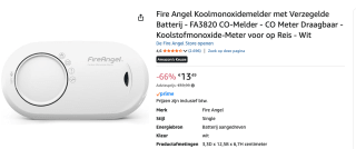 Fire Angel CO-9X-10-EUT Koolmonoxidemelder lithium batterij voor €13,49