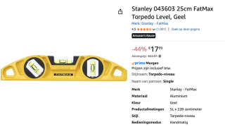 Stanley FatMax Torpedo Waterpas voor €17,99 bij Amazon