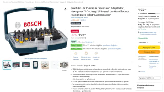 Bosch Kit de Puntas 32 Piezas con Adaptador Hexagonal ¼" por $194 en Amazon