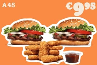 2 Whopper Jr. + 9 Chicken Nuggets + Sauce voor €9,95