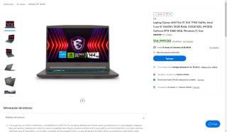 Laptop MSI 15.6" RTX 4060 16GB 512GB por $15,353 | Oferta Walmart