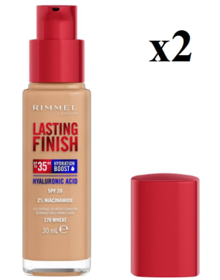2 x Rimmel London, Lasting Finish, Base de maquillaje, 170 - Wheat, 30ml por 10.68€