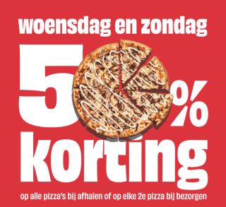 50% korting op pizza's bij Domino's op woensdag en zondag