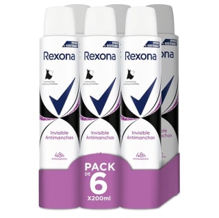 Pack de 6×200ml Desodorante Rexona Invisible mujer por 8.57€.