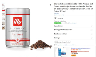 illy CLASSICO koffiebonen 1,5 kg voor €8,49 bij Amazon