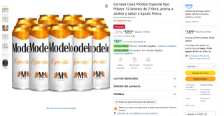 Cerveza Modelo Especial 12 latones de 710 ml por $390 en Amazon