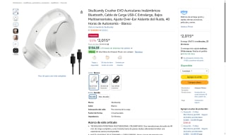 Auriculares Skullcandy Crusher EVO Blanco por $2,015 | Amazon