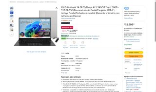 Asus Zenbook 14 Ryzen AI 5 340 16GB 512 GB por $13,599 | Amazon (BBVA)