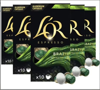 Lot de 5 paquets de 50 capsules Nespresso Original Brazil L’Or Espresso à 18,25€