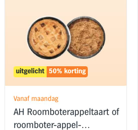 Roomboterappeltaart of roomboter-appel-rabarbertaart 50% korting bij AH