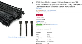 ERKO Kabelbinders, zwart, 200 x 4,8 mm, set van 100 stuks voor €3,24 bij Bol