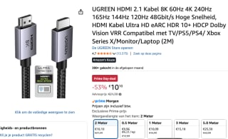 UGREEN HDMI 2.1 Kabel 8K (2 meter) voor €10,10 bij Amazon