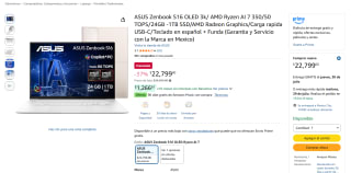 Laptop ASUS Zenbook S16 OLED 3K por $22799 | Oferta Amazon
