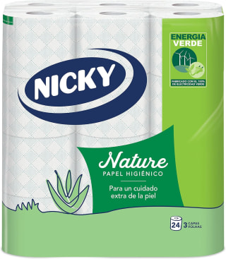 24 rollos Nicky Nature Papel Higiénico de 3 capas por 9.35€
