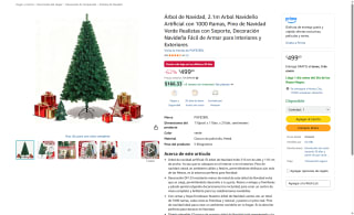 Árbol Navidad Artificial 210cm Verde por $499 | Amazon