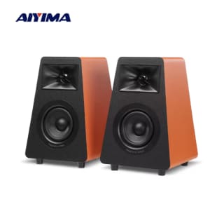 AIYIMA s30 altavoces de estantería activos bluetooth 5.3 de madera naranja/blanco