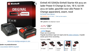 Einhell 18 V/4.0 Ah Power X-Change starter kit voor €26,91 bij Amazon