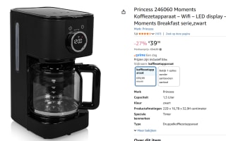 Princess 246060 Moments Koffiezetapparaat voor €39,99 bij Amazon