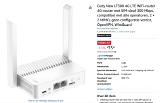 Cudy N300 Wi-Fi 4G LTE Cat4 Router voor €33,41 bij Amazon
