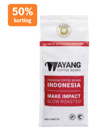 50% korting op alle Wayang koffiebonen bij de AH