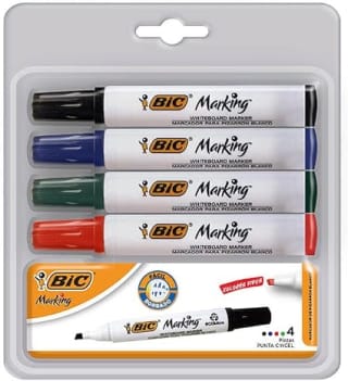 BIC Marcador de Pizarrón (4 pzas + 1 borrador) por $33 en Amazon