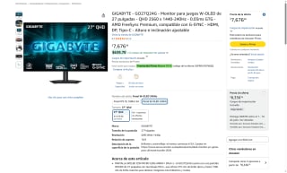 Monitor GIGABYTE GO27Q24G 27" W-OLED por $6,016 | Amazon