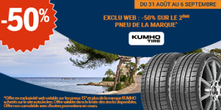 -50% sur le 2e pneu Kumho (15 pouces et plus) chez Auto E.Leclerc