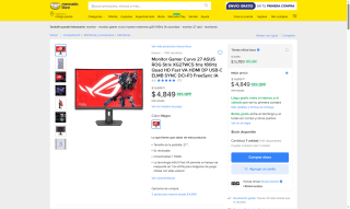 Monitor Curvo 27 ASUS ROG Strix XG27WCS por $4,849 | Oferta Mercado Libre